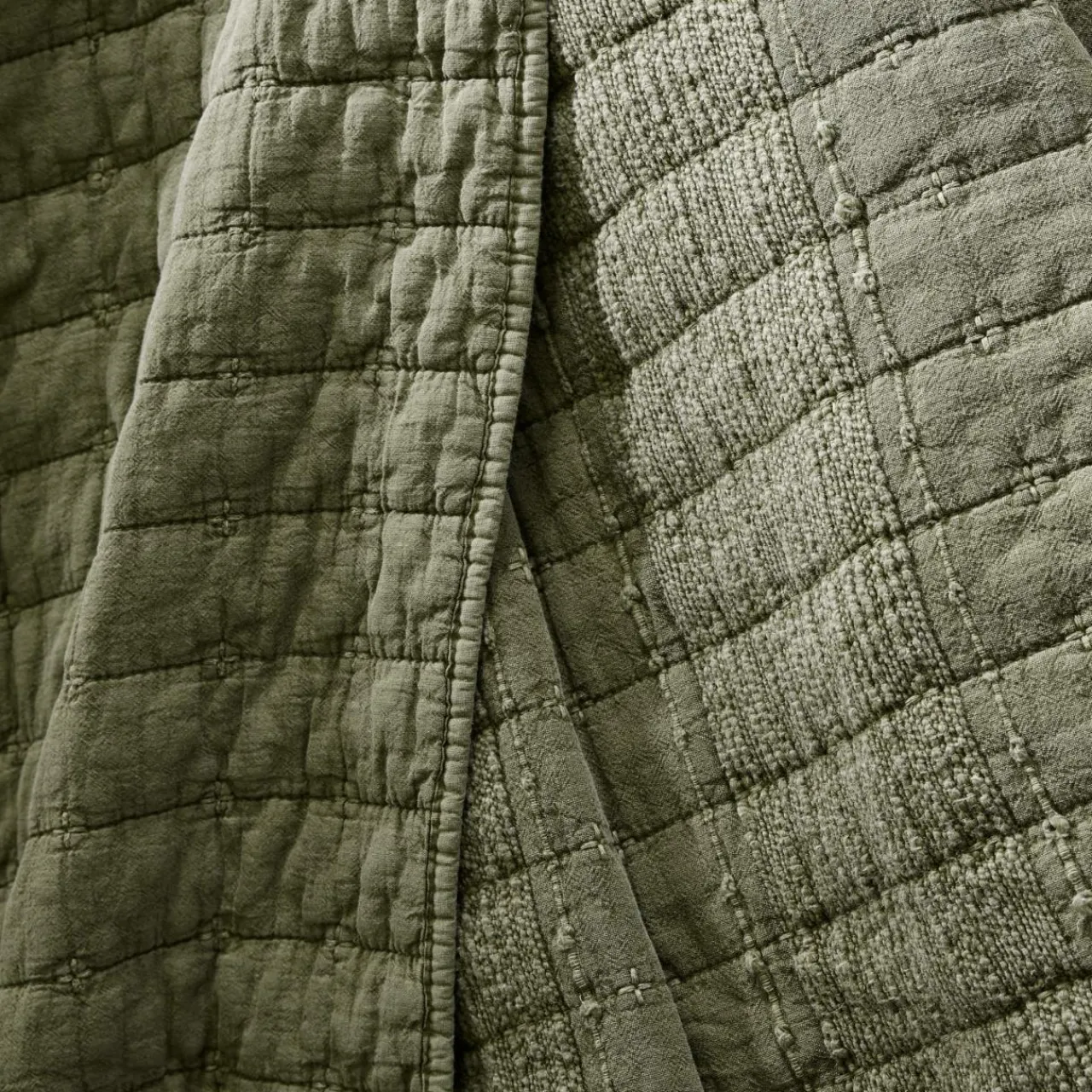 Taie D'Oreiller, Traversin|EMINZA Taie d'oreiller carrée coton (60 x 60 cm) Lena Vert romarin