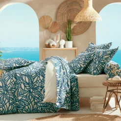 Taie D'Oreiller, Traversin|TRADI LINGE Taie d'oreiller carrée coton lavé (65 x 65 cm) Serena e Bleu