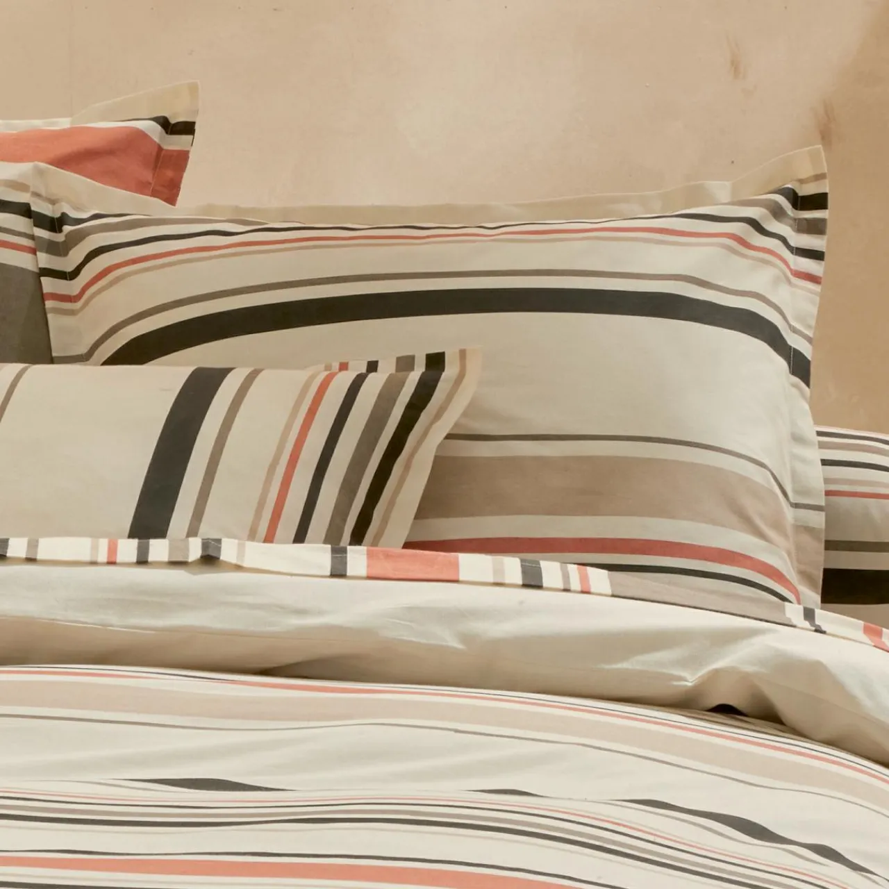 Taie D'Oreiller, Traversin|TRADI LINGE Taie d'oreiller carrée coton lavé (65 x 65 cm) Hugo Corail Orange