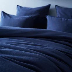 Taie D'Oreiller, Traversin|EMINZA Taie d'oreiller carrée flanelle de coton (80 x 80 cm) Nina Bleu nuit