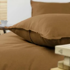 Taie D'Oreiller, Traversin|EMINZA Taie d'oreiller carrée flanelle de coton (63 x 63 cm) Théa Camel