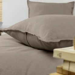 Taie D'Oreiller, Traversin|EMINZA Taie d'oreiller carrée flanelle de coton (80 x 80 cm) Nina Ficelle