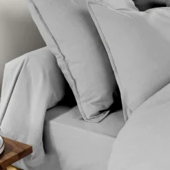 Taie D'Oreiller, Traversin|EMINZA Taie d'oreiller carrée flanelle de coton (80 x 80 cm) Nina Gris clair