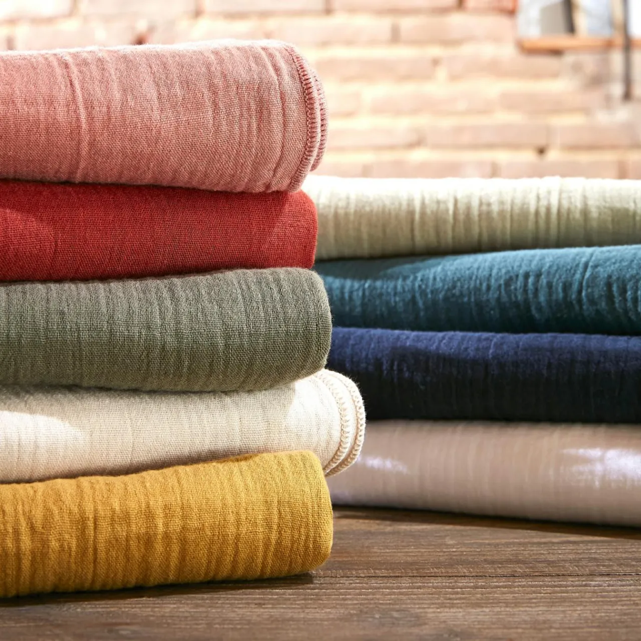 Taie D'Oreiller, Traversin|EMINZA Taie d'oreiller carrée gaze de coton (80 x 80 cm) Gaïa Rose poudré