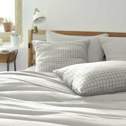 Taie D'Oreiller, Traversin|EMINZA Taie d'oreiller carrée gaze de coton (60 x 60 cm) Gaïa Mix Gris nuage Gris clair