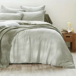 Taie D'Oreiller, Traversin|EMINZA Taie d'oreiller carrée gaze de coton (60 x 60 cm) Gaïa vichy Vert romarin