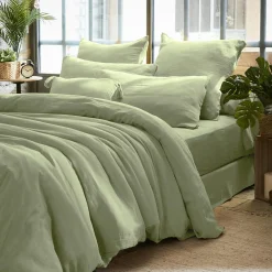 Taie D'Oreiller, Traversin|EMINZA Taie d'oreiller carrée gaze de coton (60 x 60 cm) Gaïa Vert tilleul