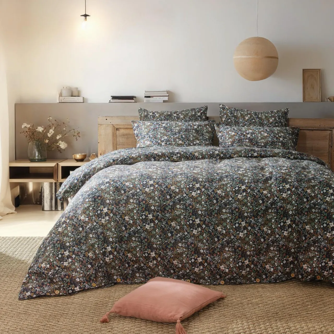 Taie D'Oreiller, Traversin|EMINZA Taie d'oreiller carrée gaze de coton (60 x 60 cm) Constance Bleu nuit