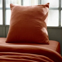 Taie D'Oreiller, Traversin|EMINZA Taie d'oreiller carrée gaze de coton (60 x 60 cm) Gaïa Terracotta