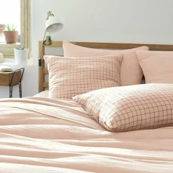 Taie D'Oreiller, Traversin|EMINZA Taie d'oreiller carrée gaze de coton (60 x 60 cm) Gaïa Mix Rose poudré