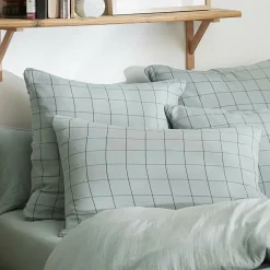 Taie D'Oreiller, Traversin|EMINZA Taie d'oreiller carrée gaze de coton (60 x 60 cm) Gaïa Match Vert Eucalyptus