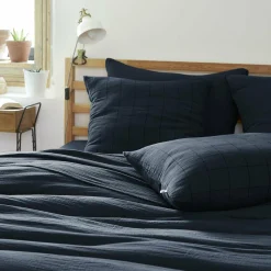 Taie D'Oreiller, Traversin|EMINZA Taie d'oreiller carrée gaze de coton (60 x 60 cm) Gaïa Match Bleu nuit