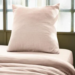 Taie D'Oreiller, Traversin|EMINZA Taie d'oreiller carrée gaze de coton (60 x 60 cm) Gaïa Rose poudré