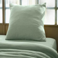 Taie D'Oreiller, Traversin|EMINZA Taie d'oreiller carrée gaze de coton (60 x 60 cm) Gaïa Vert Eucalyptus