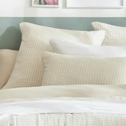 Taie D'Oreiller, Traversin|EMINZA Taie d'oreiller Carrée gaze de coton (80 x 80 cm) Gaïa Vichy beige