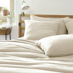 Taie D'Oreiller, Traversin|EMINZA Taie d'oreiller carrée gaze de coton (60 x 60 cm) Gaïa Chic pampa Beige