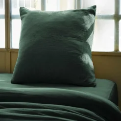 Taie D'Oreiller, Traversin|EMINZA Taie d'oreiller carrée gaze de coton (80 x 80 cm) Gaïa Vert sapin