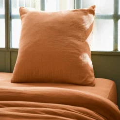 Taie D'Oreiller, Traversin|EMINZA Taie d'oreiller carrée gaze de coton (80 x 80 cm) Gaïa Abricot