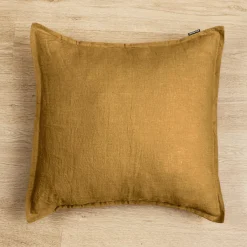 Taie D'Oreiller, Traversin|EMINZA Taie d'oreiller carrée lin lavé (60 x 60 cm) Louise Caramel