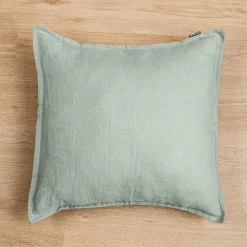 Taie D'Oreiller, Traversin|EMINZA Taie d'oreiller carrée lin lavé (60 x 60 cm) Louise Vert Eucalyptus