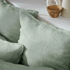 Taie D'Oreiller, Traversin|EMINZA Taie d'oreiller carrée lin lavé (60 x 60 cm) Louise Vert Eucalyptus