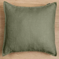 Taie D'Oreiller, Traversin|EMINZA Taie d'oreiller carrée lin lavé (80 x 80 cm) Louise Vert romarin