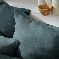 Taie D'Oreiller, Traversin|EMINZA Taie d'oreiller carrée lin lavé (80 x 80 cm) Louise Gris ardoise