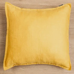 Taie D'Oreiller, Traversin|EMINZA Taie d'oreiller carrée lin lavé (80 x 80 cm) Louise Jaune moutarde