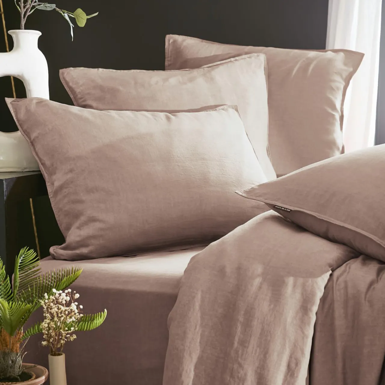 Taie D'Oreiller, Traversin|EMINZA Taie d'oreiller carrée lyocell Tencel™ lavé (63 x 63 cm) Olivia blush Rose