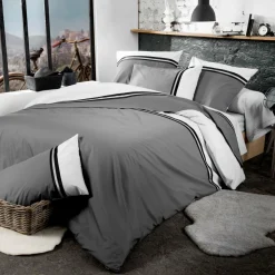 Taie D'Oreiller, Traversin|TRADI LINGE Taie d'oreiller carrée percale de coton Smoking e Gris