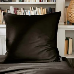 Taie D'Oreiller, Traversin|EMINZA Taie d'oreiller carrée percale de coton (65 x 65 cm) Cali e Noir
