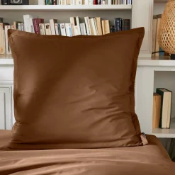 Taie D'Oreiller, Traversin|EMINZA Taie d'oreiller carrée percale de coton (65 x 65 cm) Cali Marron Chocolat