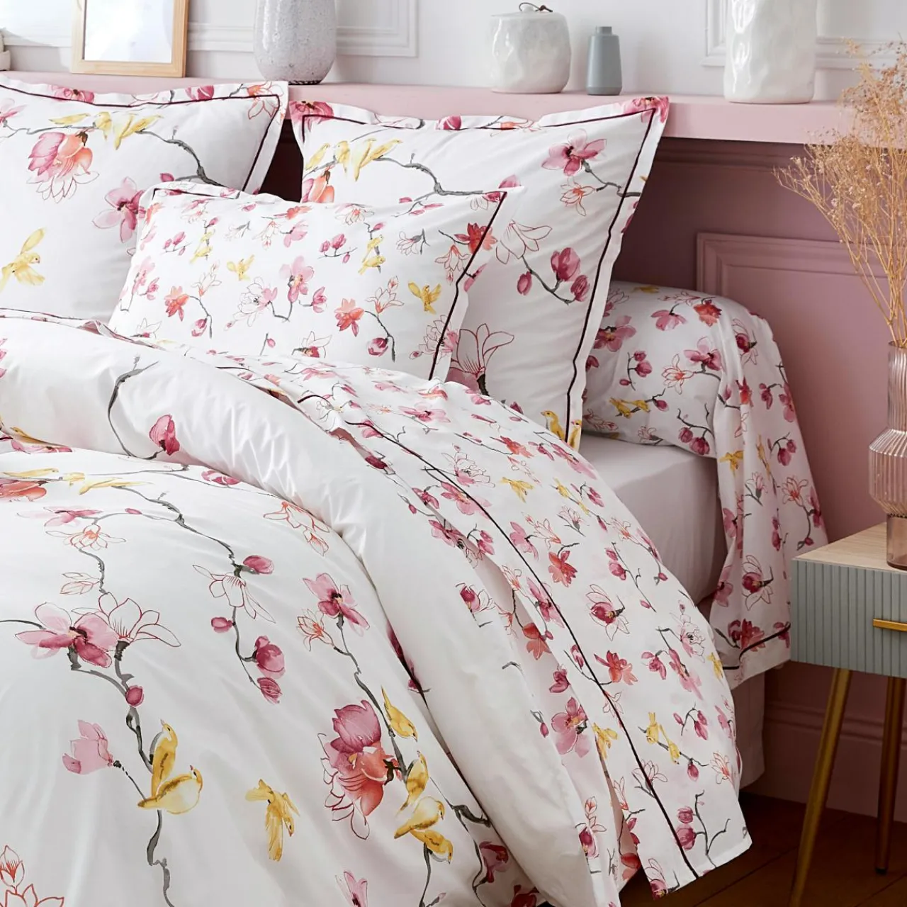 Taie D'Oreiller, Traversin|TRADILINGE Taie d'oreiller carrée percale de coton (65 x 65 cm) Elisa Rose