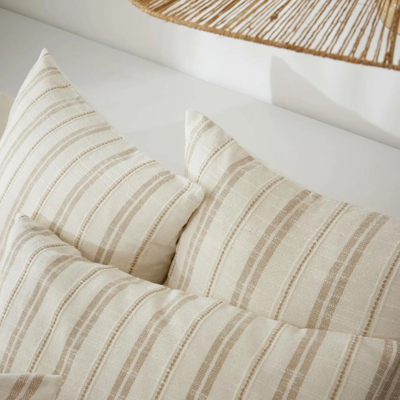 Taie D'Oreiller, Traversin|EMINZA Taie d'oreiller carrée réversible coton texturé et percale (60 x 60 cm) Alice Ficelle