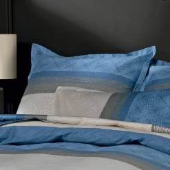 Taie D'Oreiller, Traversin|TRADI LINGE Taie d'oreiller carrée satin de coton (65 x 65 cm) Tiago e Bleu