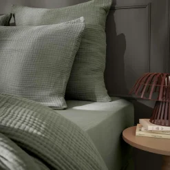 Taie D'Oreiller, Traversin|EMINZA Taie d'oreiller quadruple gaze de coton (60 x 60 cm) Victoria x Gaïa Vert romarin