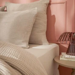 Taie D'Oreiller, Traversin|EMINZA Taie d'oreiller quadruple gaze de coton (50 x 70 cm) Victoria x Gaïa Ficelle