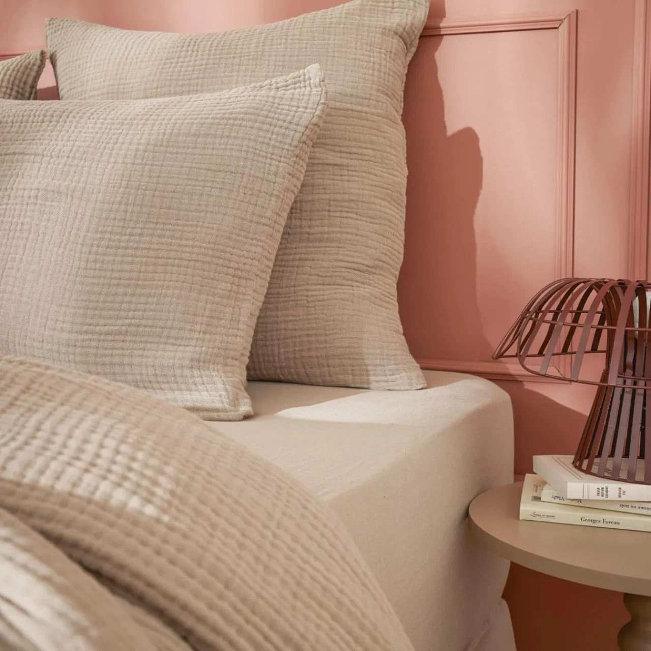 Taie D'Oreiller, Traversin|EMINZA Taie d'oreiller quadruple gaze de coton (80 x 80 cm) Victoria x Gaïa Ficelle