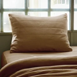 Taie D'Oreiller, Traversin|EMINZA Taie d'oreiller rectangulaire gaze de coton (50 x 80 cm) Gaïa Camel