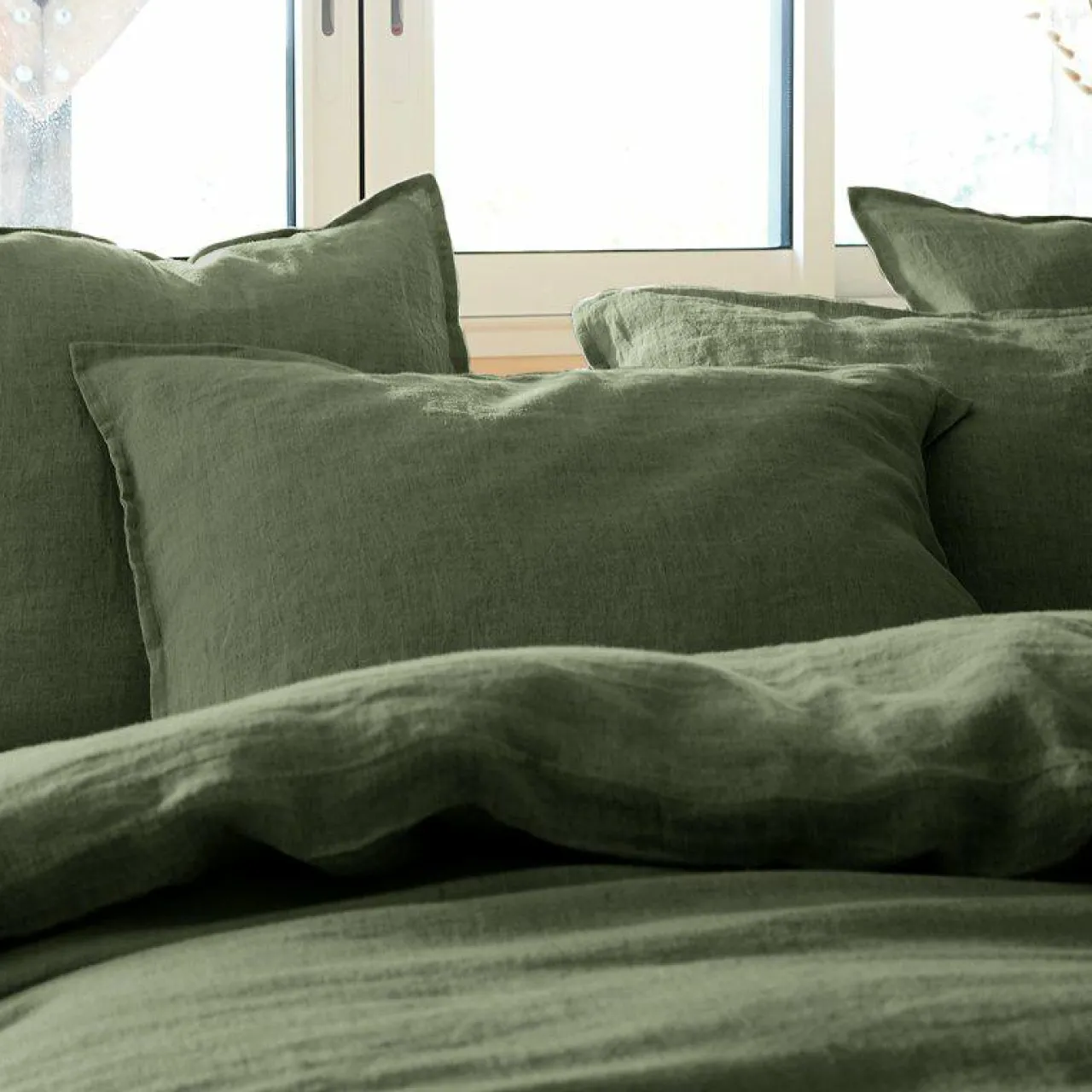 Taie D'Oreiller, Traversin|EMINZA Taie d'oreiller rectangulaire lin lavé (50 x 80 cm) Louise Vert romarin