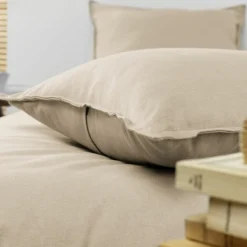 Taie D'Oreiller, Traversin|EMINZA Taie d'oreiller rectangulaire flanelle de coton (50 x 70 cm) Nina Beige