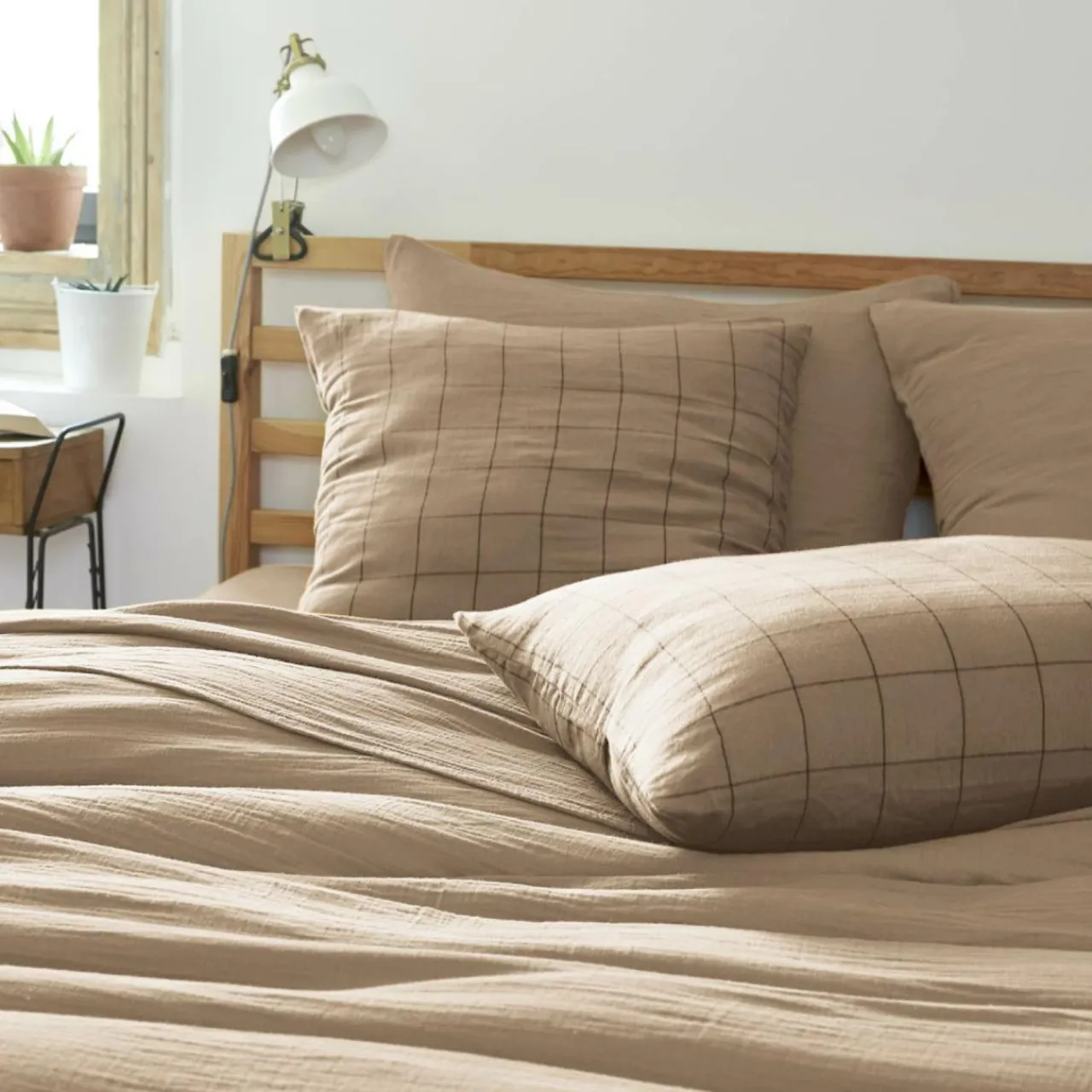 Taie D'Oreiller, Traversin|EMINZA Taie d'oreiller rectangulaire gaze de coton (50 x 70 cm) Gaïa Match Ficelle