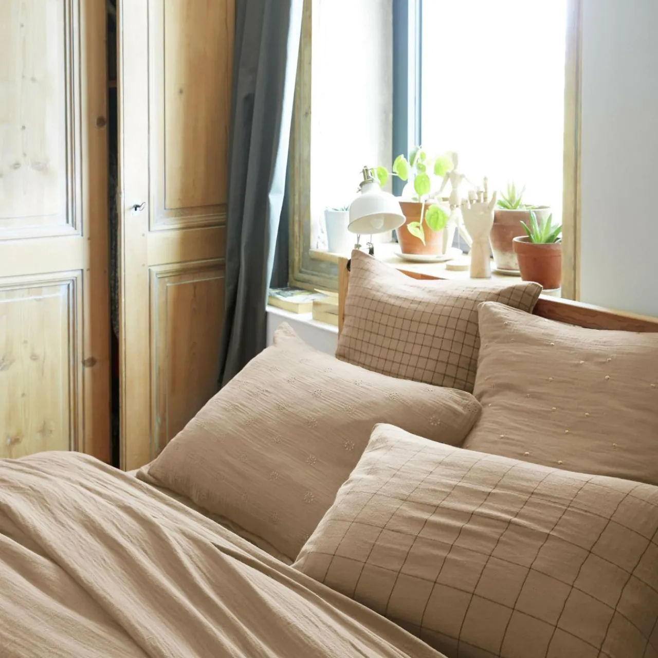 Taie D'Oreiller, Traversin|EMINZA Taie d'oreiller rectangulaire gaze de coton (50 x 70 cm) Gaïa Match Ficelle