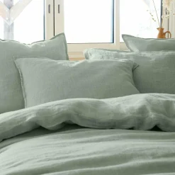 Taie D'Oreiller, Traversin|EMINZA Taie d'oreiller rectangulaire lin lavé (50 x 70 cm) Louise Vert Eucalyptus