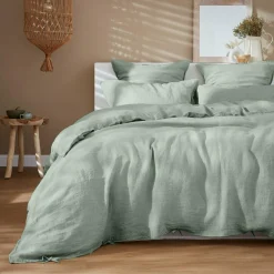 Taie D'Oreiller, Traversin|EMINZA Taie d'oreiller rectangulaire lin lavé (50 x 70 cm) Louise Vert Eucalyptus