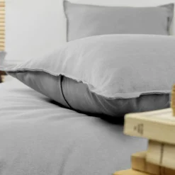 Taie D'Oreiller, Traversin|EMINZA Taie d'oreiller rectangulaire flanelle de coton (50 x 80 cm) Nina Gris clair