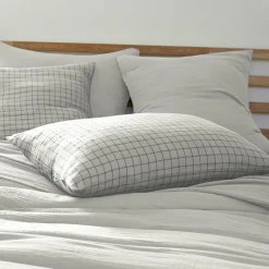 Taie D'Oreiller, Traversin|EMINZA Taie d'oreiller rectangulaire gaze de coton (50 x 70 cm) Gaïa Mix Gris nuage Gris clair