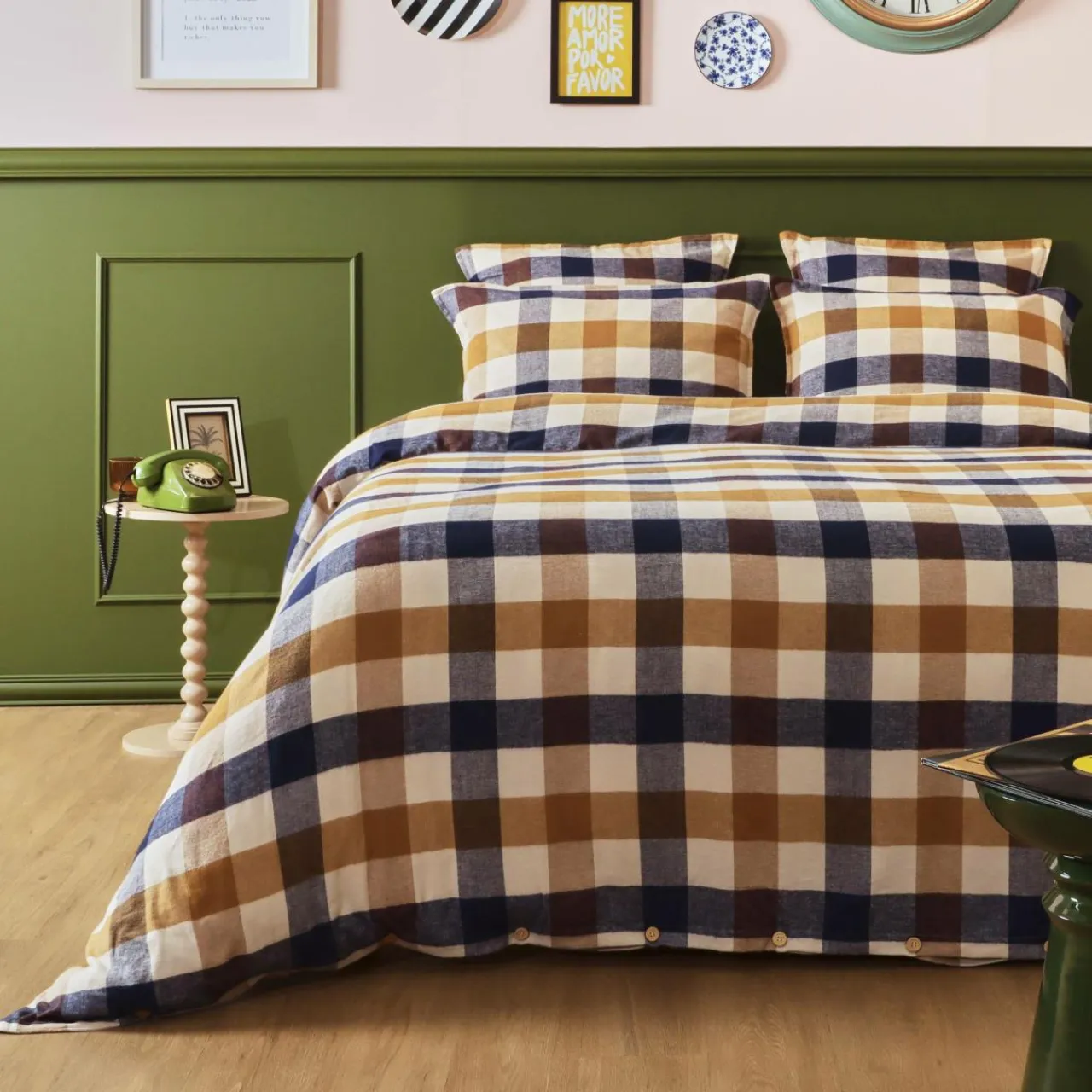 Taie D'Oreiller, Traversin|EMINZA Taie d'oreiller rectangulaire flanelle de coton (50 x 80 cm) Nina carreaux Multicolore Carreau Multicolore