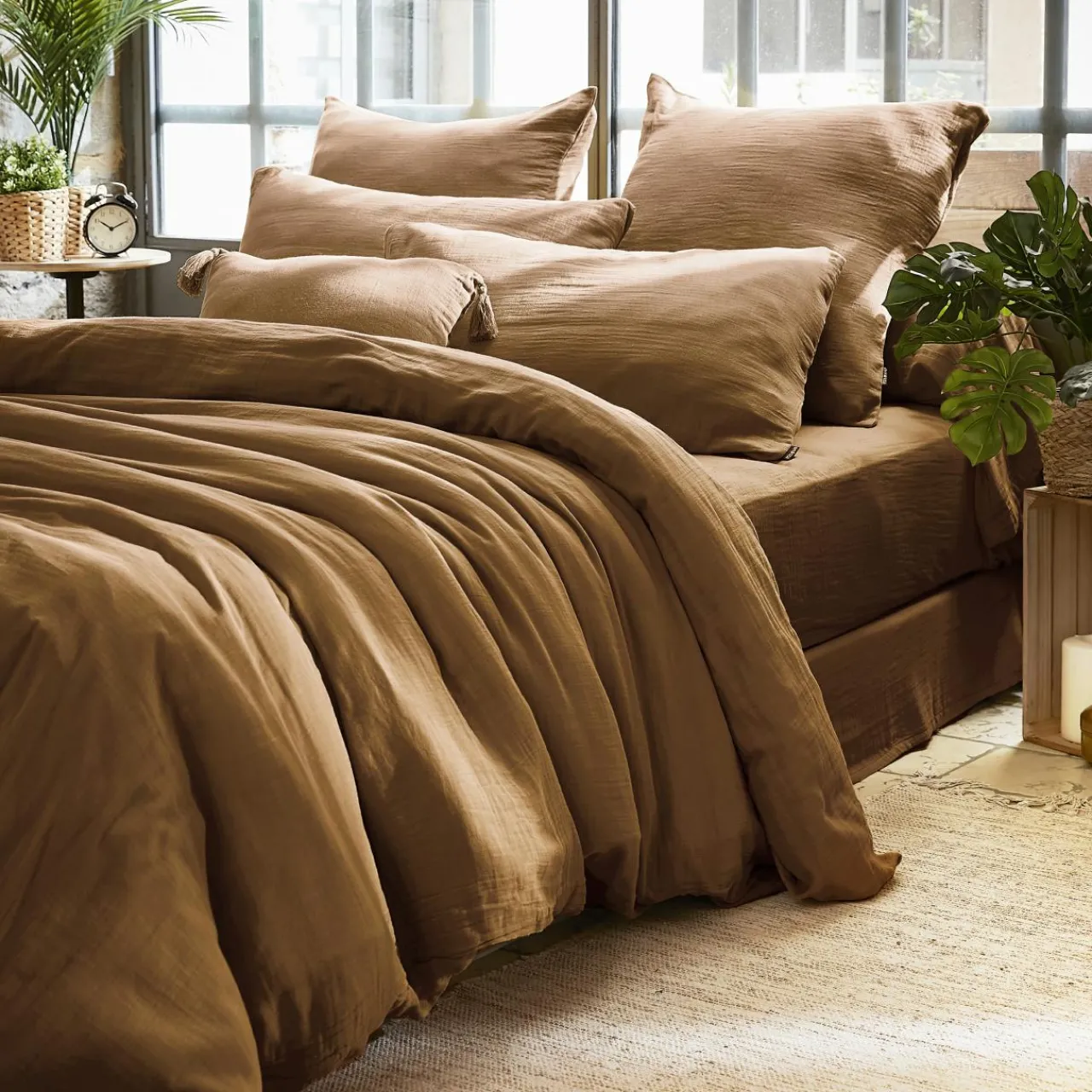 Taie D'Oreiller, Traversin|EMINZA Taie d'oreiller rectangulaire gaze de coton (50 x 70 cm) Gaïa Camel