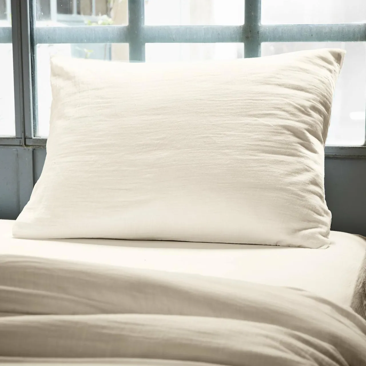 Taie D'Oreiller, Traversin|EMINZA Taie d'oreiller rectangulaire gaze de coton (50 x 70 cm) Gaïa pampa Beige